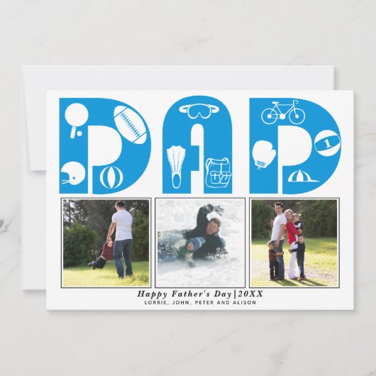 レッドスポーツパパ父の日の青い写真カード (正面)