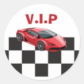レッドスポーツレーシングカーVIPバースデーパーティー ラウンドシール (正面)