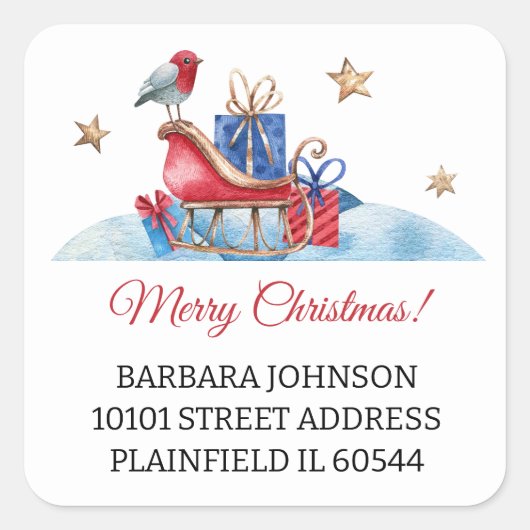 レッドスリー&ギフト、クリスマス1.5インチアドレス返却不要 スクエアシール (正面)