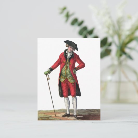 レッドスーツのジェントルマン フランス ファッション デザイン 図面 ポストカード (スタンド正面)