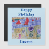 レッドセイルズ&フラワーズマグネット誕生日カード (正面/裏面)