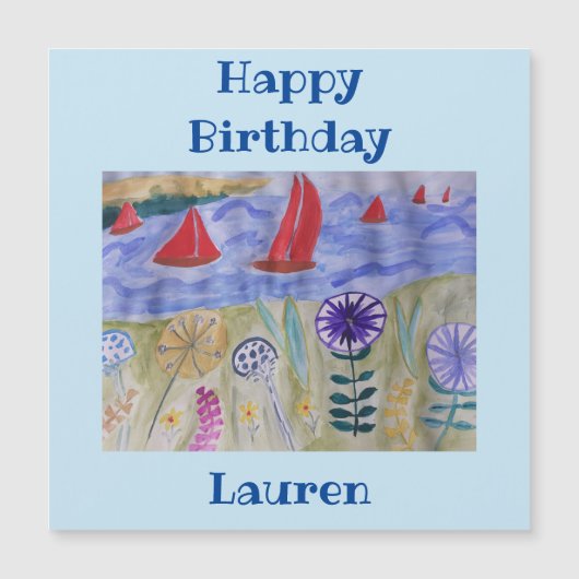 レッドセイルズ&フラワーズマグネット誕生日カード (正面)