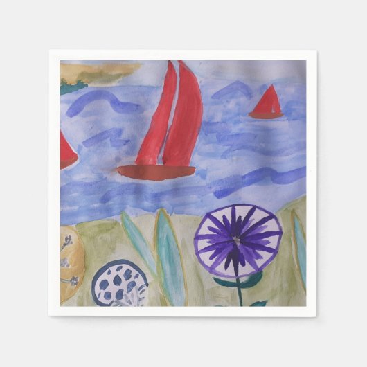 レッドセイルズ&フラワーズ スタンダードカクテルナプキン (正面)