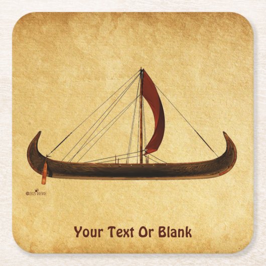 レッドセイルバイキング船 スクエアペーパーコースター (正面)
