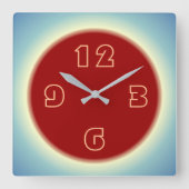 レッドセンター付き大気レモンブルー スクエア壁時計 (正面)