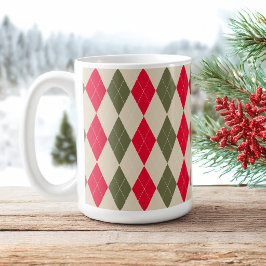 レッドセージグリーンレトロアーガイルクリスマスホリデー コーヒーマグカップ