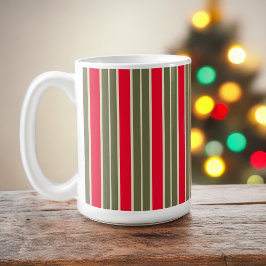 レッドセージグリーンレトロストライプ クリスマス ホリデー コーヒーマグカップ