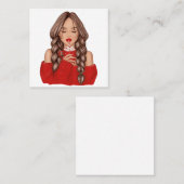 レッドセーターで冬にホットチョコレートを飲む スクエア名刺 (正面/裏面)