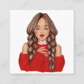 レッドセーターで冬にホットチョコレートを飲む スクエア名刺 (正面)