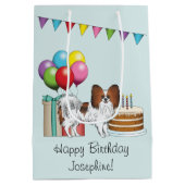 レッドセーブルパピヨンハッピードッグカラフル誕生日 ミディアムペーパーバッグ (裏面)
