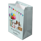 レッドセーブルパピヨンハッピードッグカラフル誕生日 ミディアムペーパーバッグ (裏面アングル)