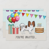 レッドセーブルパピヨンハッピードッグカラフル誕生日 招待状 (正面/裏面)