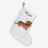 レッドセーブルロングヘアダッチシュント漫画の犬と名前 スモールクリスマスストッキング (正面 (吊り時))