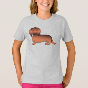 レッドセーブル ロングヘア ダックスフンド かわいい カートゥーン ドッグ Tシャツ