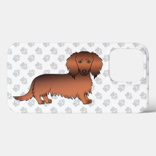 レッドセーブル ロングヘア ダックスフンド カートゥーン 犬 イラスト iPhone 13 PROケース