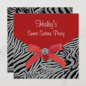レッドゼブラスウィート16バースデーパーティー 招待状 (正面/裏面)