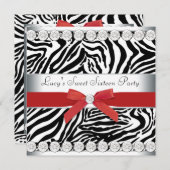 レッドゼブラスウィート16バースデーパーティー 招待状 (正面/裏面)