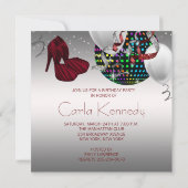 レッドゼブラハイヒールシューズディスコ誕生日パーティー 招待状 (裏面)