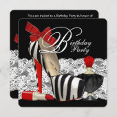 レッドゼブラハイヒールシューズブラックレッドゼブラパーティー 招待状 (正面/裏面)