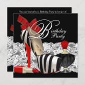 レッドゼブラハイヒールシューズブラックレッドゼブラパーティー 招待状 (正面/裏面)