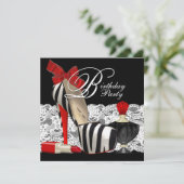 レッドゼブラハイヒールシューズブラックレッドゼブラパーティー 招待状 (スタンド正面)