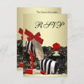 レッドゼブラハイヒールシューズレッドゼブラパーティーRSVP 出欠カード (正面/裏面)