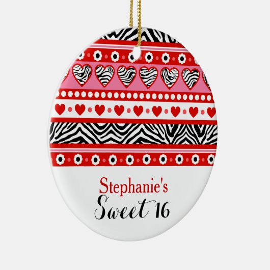 レッドゼブラハートスウィート16パーティーオーナメント セラミックオーナメント (右)