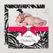 レッドゼブラベビーガールフォト《キリスト教》洗礼式や命名式 招待状 (正面/裏面)