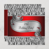 レッドゼブラ女性21st誕生日パーティー 招待状 (正面/裏面)