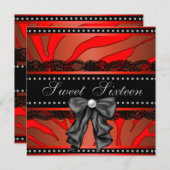 レッドゼブラSweet sixteen誕生会 招待状 (正面/裏面)