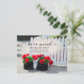 レッドゼラニウムフラワーポットピケットフェンス移動 案内ポストカード (スタンド正面)