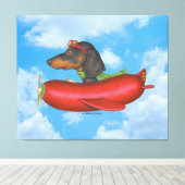 レッドソーセージ飛行機の可愛いダシュント キャンバスプリント (インサイチュ (ウッドフロア))