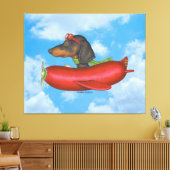 レッドソーセージ飛行機の可愛いダシュント キャンバスプリント (インサイチュ (リビング))