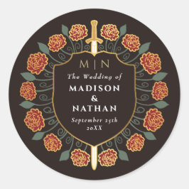 レッドソードシールド中世ファンタジーモノグラム結婚ズ ラウンドシール