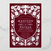 レッドソードシールド中世モノグラム結婚ズ 箔招待状 (正面)