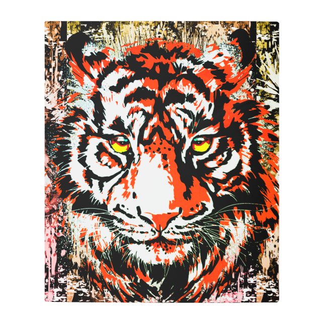 レッドタイガーヘッド – タイガーブルーアイズメタルアートプリント メタルプリント (正面)