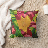 レッドタイガーリリー絵を描フローラのバック無地の クッション (ブランケット)