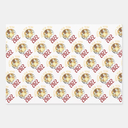 レッドタイガー水中国の色2022年新年〔占星術の〕十二宮図 ラッピングペーパーシート (正面3)