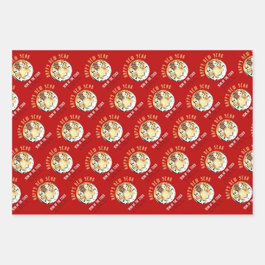 レッドタイガー水中国の色2022年新年〔占星術の〕十二宮図 ラッピングペーパーシート (正面2)