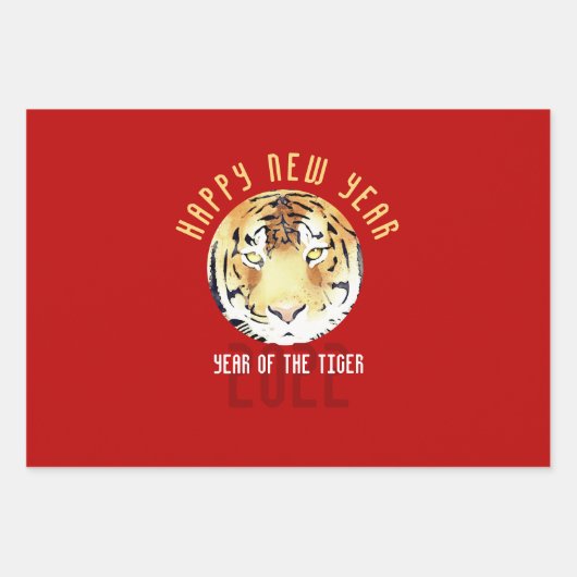 レッドタイガー水中国の色2022年新年〔占星術の〕十二宮図 ラッピングペーパーシート (正面)