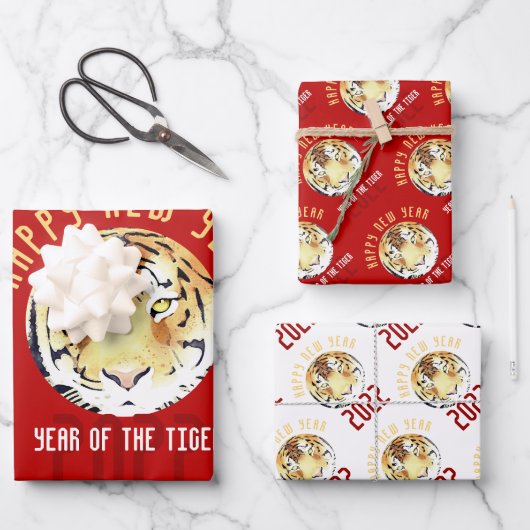 レッドタイガー水中国の色2022年新年〔占星術の〕十二宮図 ラッピングペーパーシート (正面)