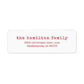 レッドタイプライター文字ミニマル差出人住所 ラベル (正面)