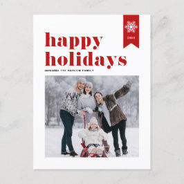 レッドタイポグラフィスノーフレークHappy Holidays写真 シーズンポストカード