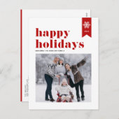 レッドタイポグラフィスノーフレークHappy Holidays写真 シーズンポストカード (正面/裏面)