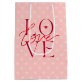 レッドタイポグラフィバレンタインデラブピンクハート ミディアムペーパーバッグ (裏面)