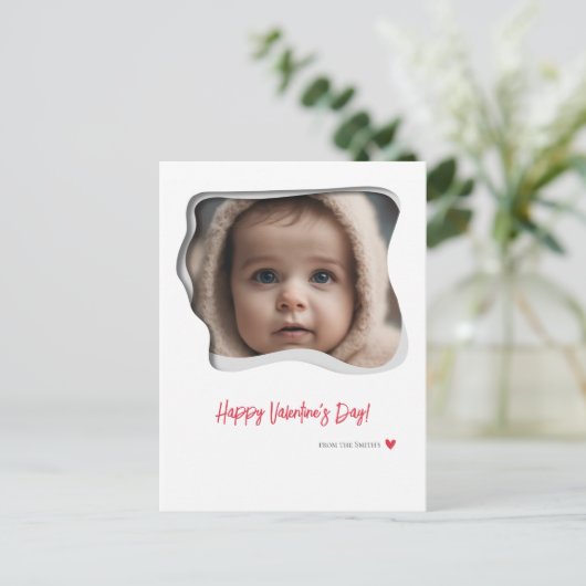 レッドタイポグラフィバレンタインデー写真 シーズンポストカード (スタンド正面)