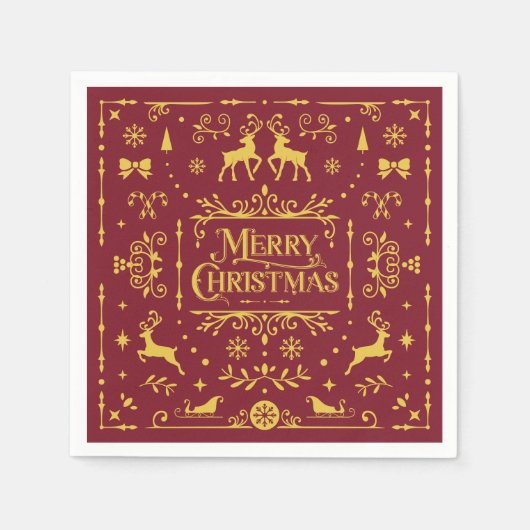 レッドタイポグラフィメリークリスマスホリデー スタンダードカクテルナプキン (正面)
