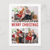 レッドタイポグラフィメリークリスマス3枚写真 シーズンポストカード (正面)