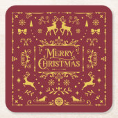 レッドタイポグラフィメリークリスマス スクエアペーパーコースター (正面)