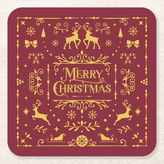 レッドタイポグラフィメリークリスマス スクエアペーパーコースター (正面)